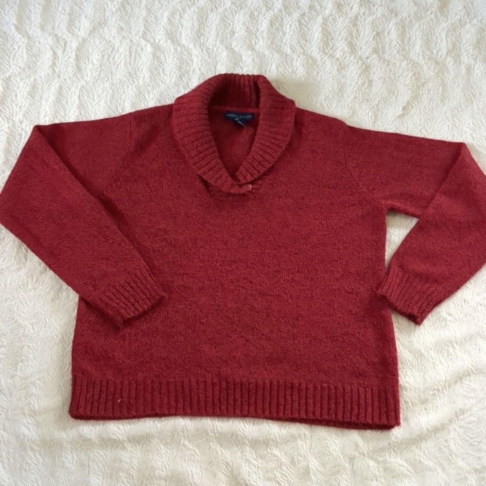 Karen Scott Red Black Sweater Sz M